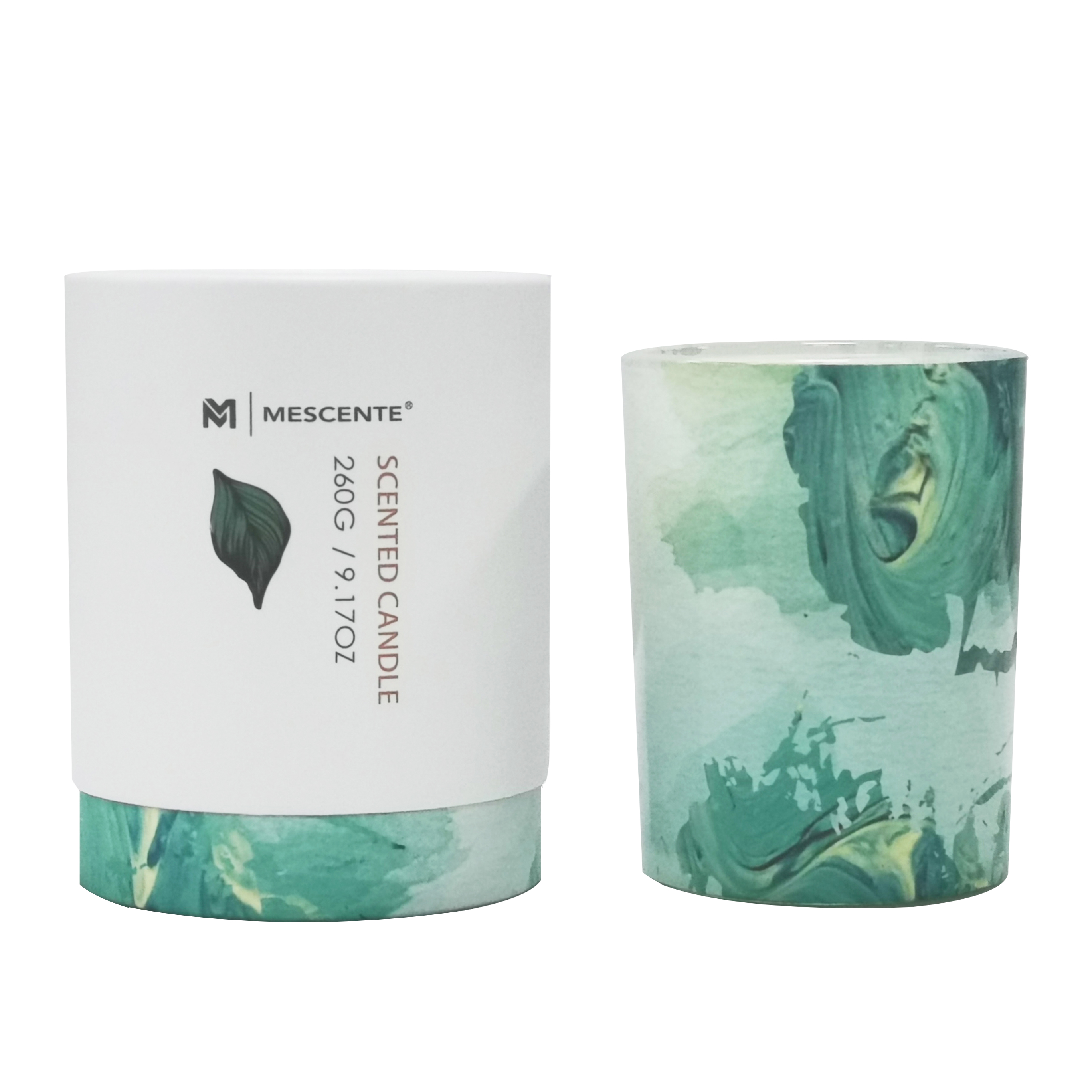 M&Scent عمده فروشی لیبل خصوصی شمع نخل شیشه ای سبز رنگ، شمع های معنوی