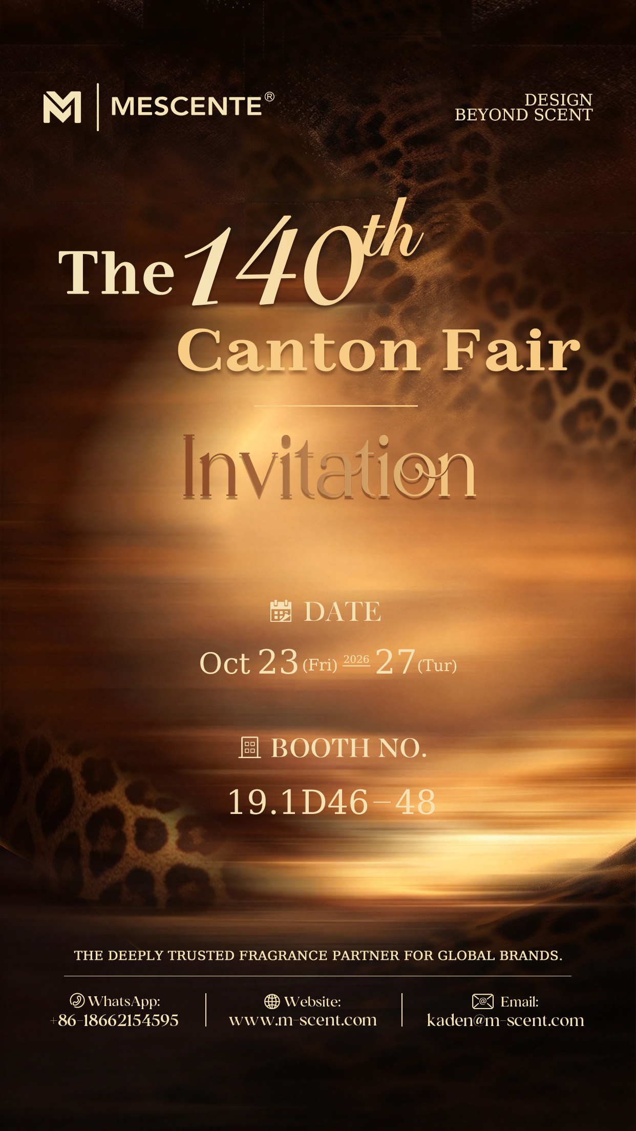 MESCENTE at the 140th Canton Fair - Booth 19.1D46-48