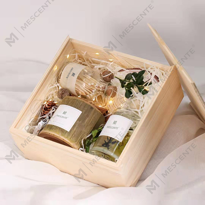 برچسب خصوصی شمع نگهدارنده چوب لوکس M&Scent با جعبه معطر