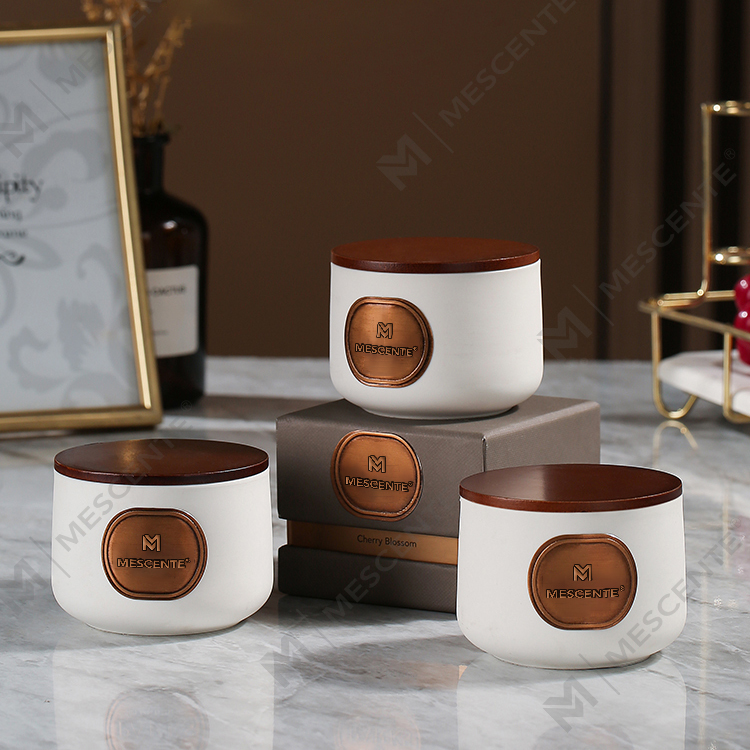 مجموعه های کادویی شمع موم نارگیل معطر سفارشی سرامیکی با برچسب خصوصی M&Scent