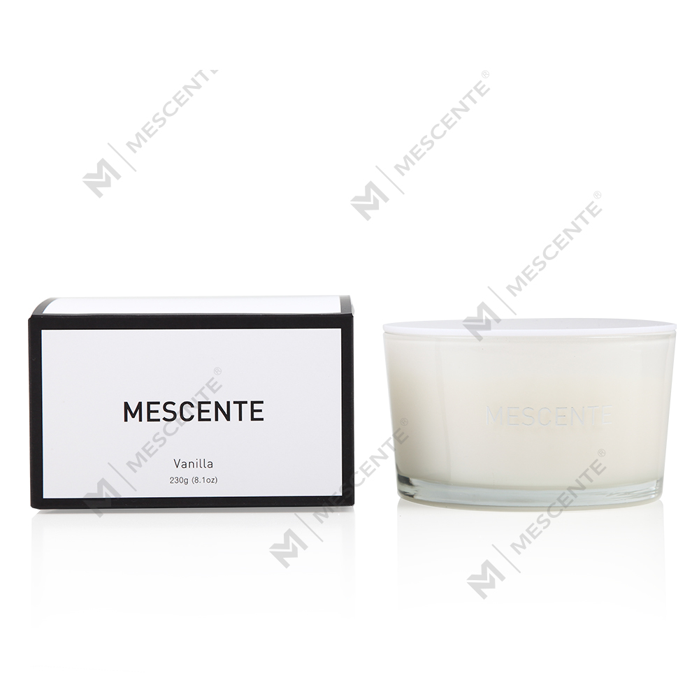 شمع معطر 100% سویا واکس شیشه ای 3 فیتیله ای لیبل خصوصی Mescente