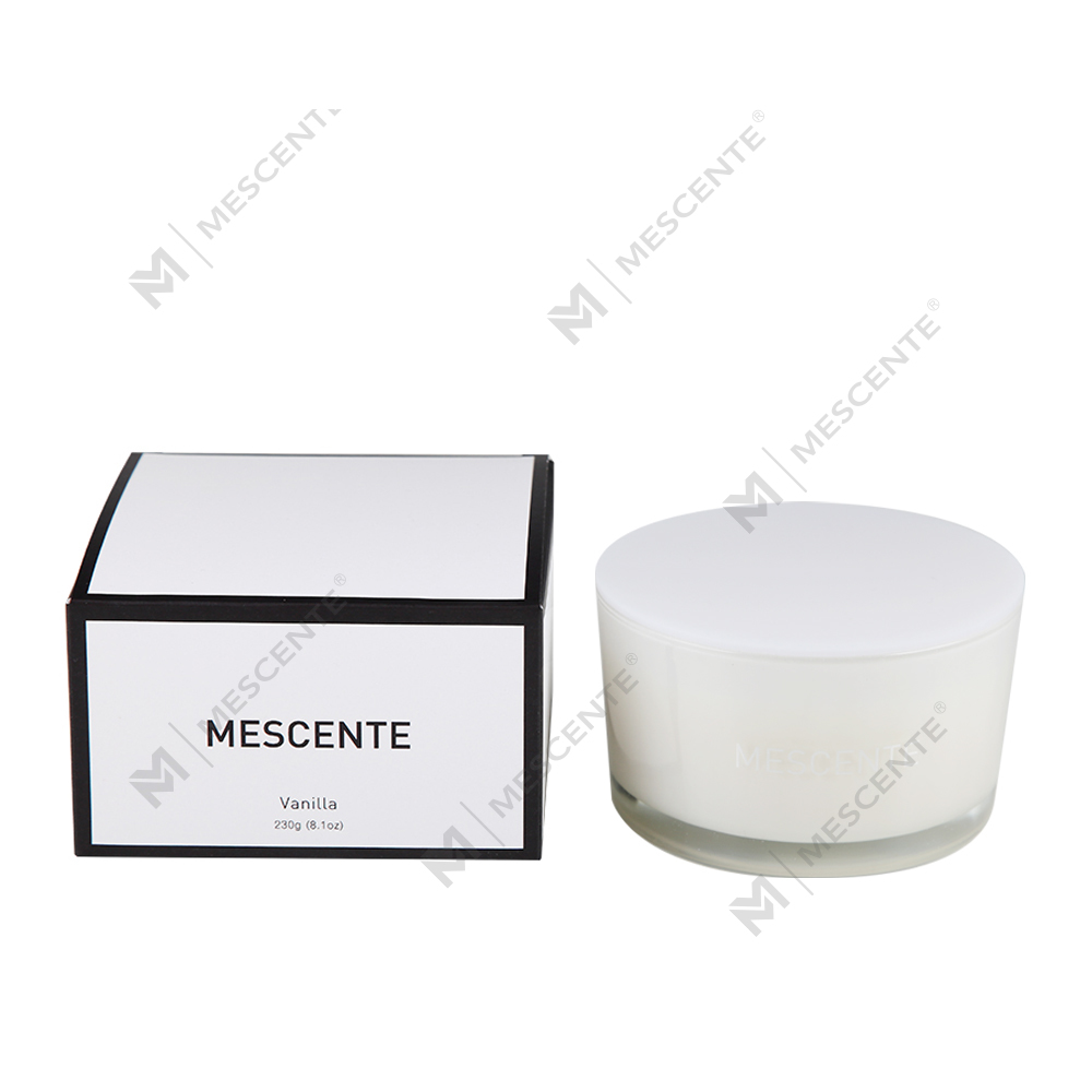 شمع معطر 100% سویا واکس شیشه ای 3 فیتیله ای لیبل خصوصی Mescente