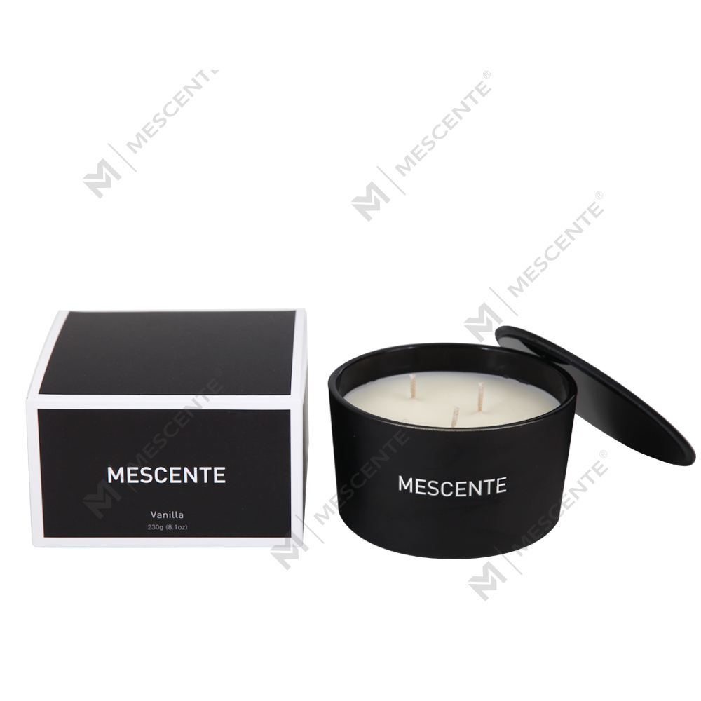 شمع معطر 100% سویا واکس شیشه ای 3 فیتیله ای لیبل خصوصی Mescente