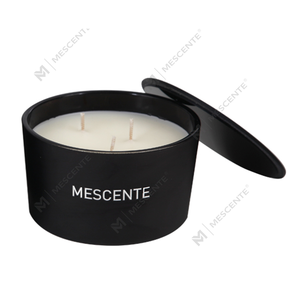 شمع معطر 100% سویا واکس شیشه ای 3 فیتیله ای لیبل خصوصی Mescente