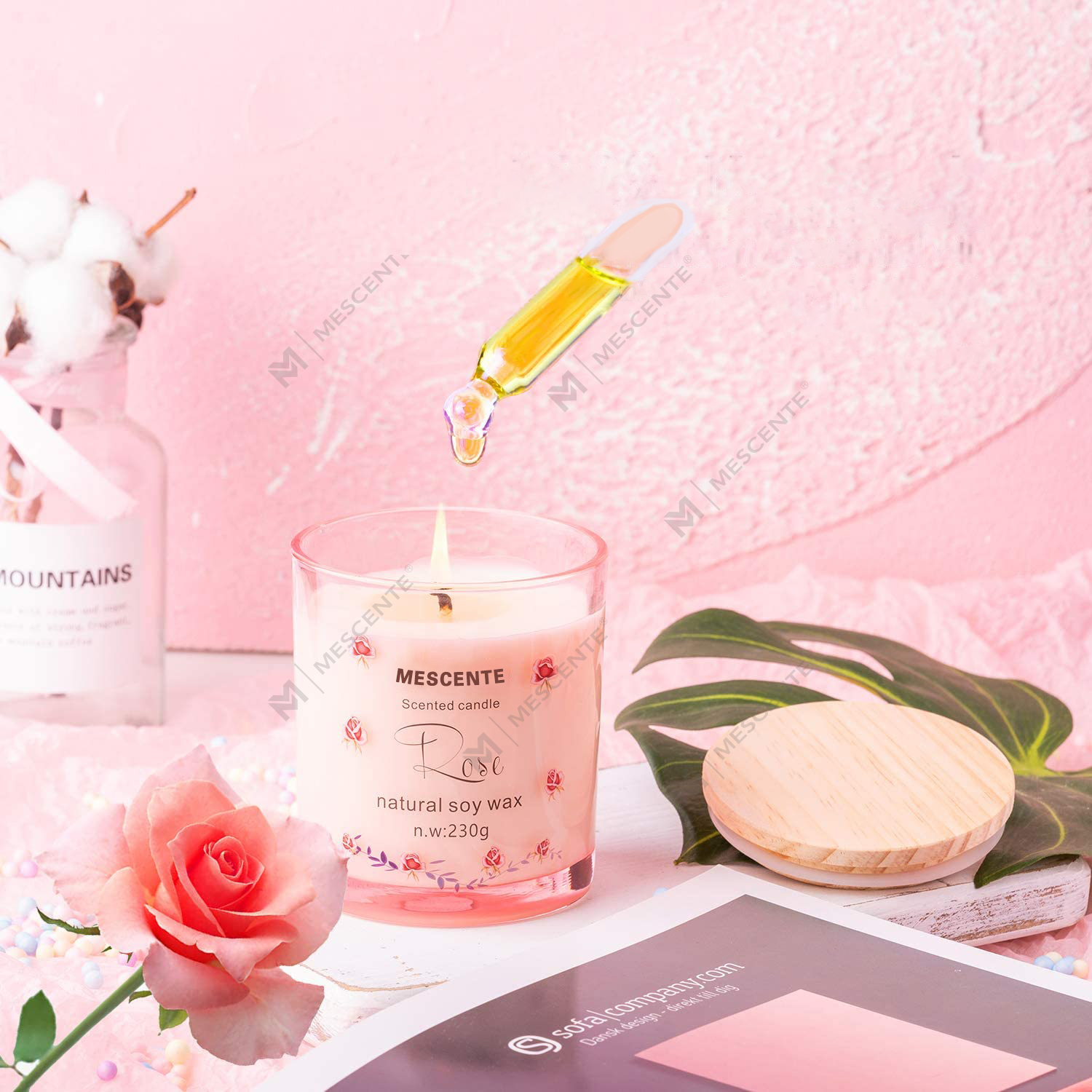 شمع معطر وانیلی ستونی سرامیک روحانی دست ساز جا شیشه ای لوکس M&Scent با کریستال