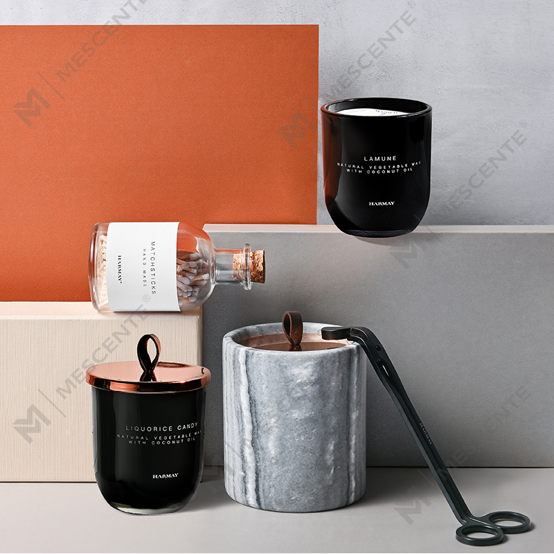 M&Scent عمده فروشی تزیینات سفارشی لوکس لیبل خصوصی شمع های موم سویا معطر کریستال مشکی شیشه ای