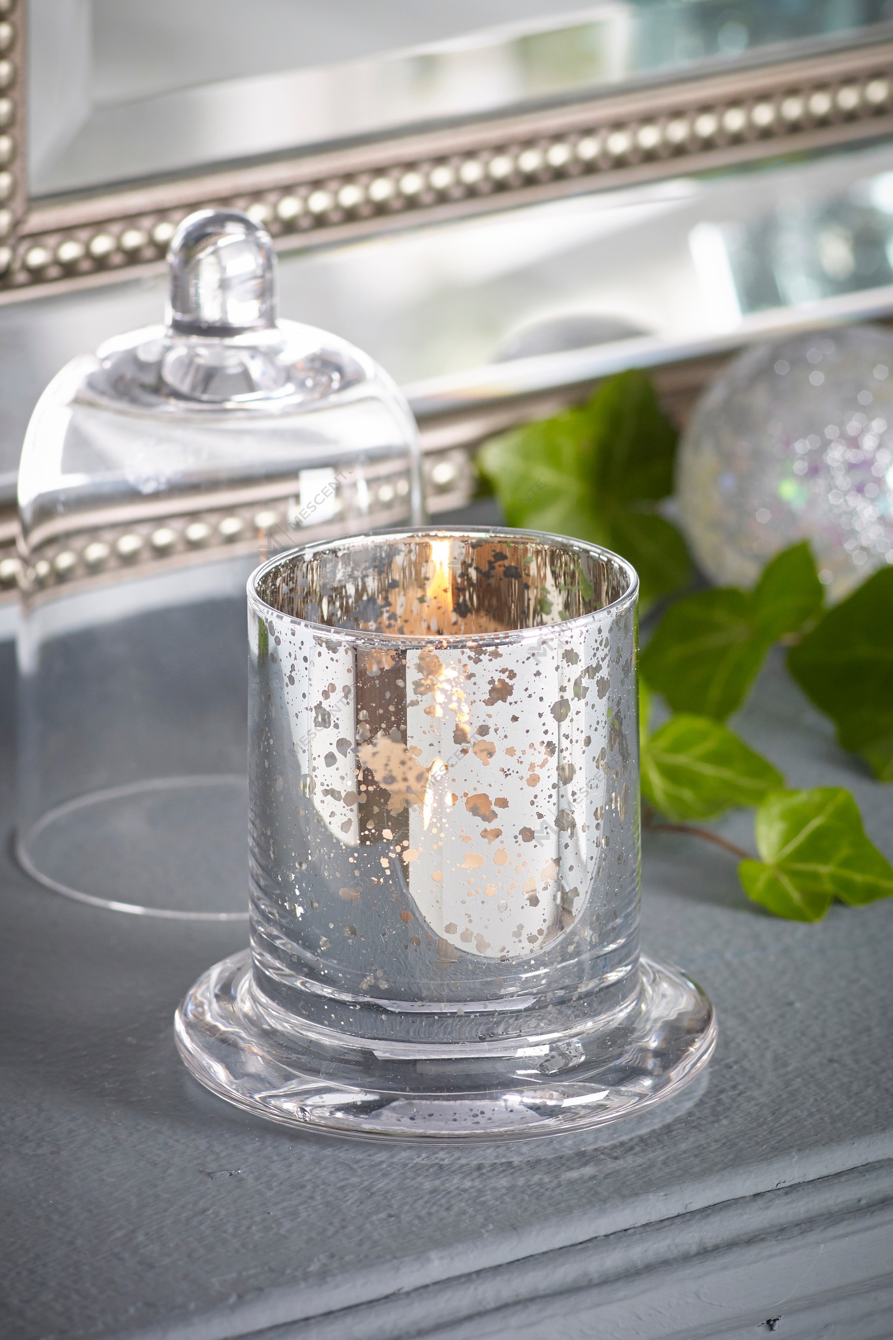 پوشش گنبدی نقره ای لوکس Mescente شیشه گنبدی جا شمعی معطر