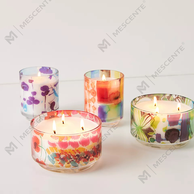 شمع‌های موم سویا معطر کریستال شیشه‌ای رنگارنگ 3 Wick A Sunday Painter Glass