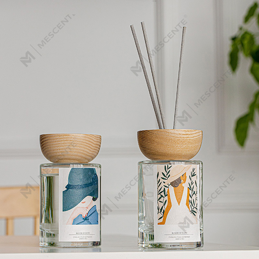 ست های پخش کننده نی بطری شیشه ای برچسب خصوصی M&Scent با درپوش